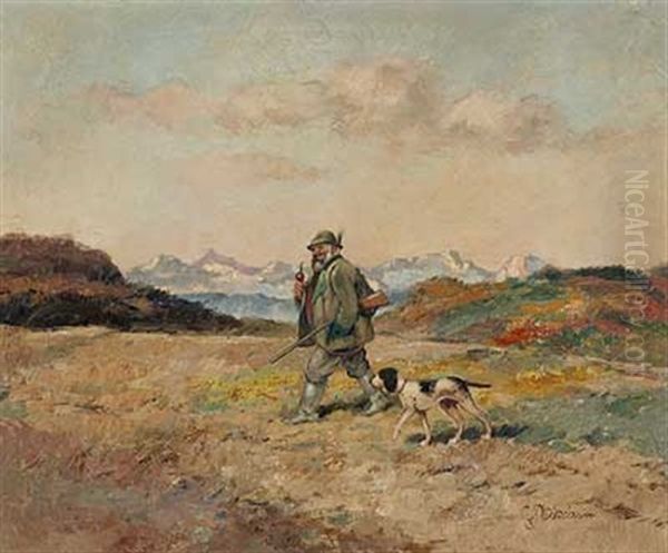 Oberforster Mit Hund Beim Reviergang Im Alpenvorland by Karl Plueckebaum