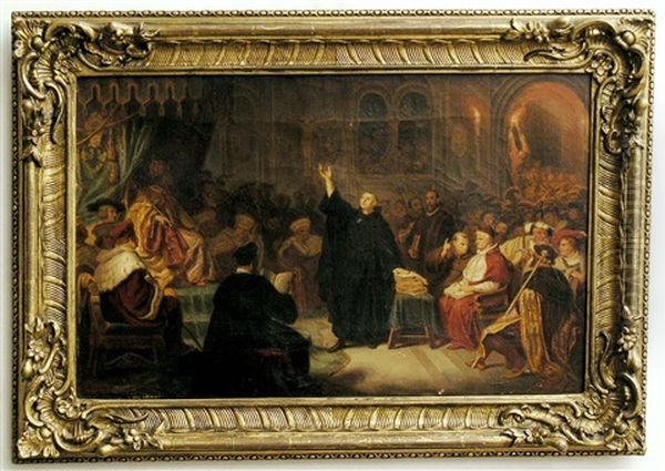 Martin Luther Vor Karl V. Auf Dem Reichstag Zu Worms Oil Painting by Hermann Freihold Pluddemann