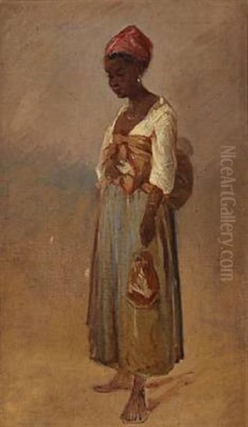 An African Woman Oil Painting by August (Poul A.) Plum