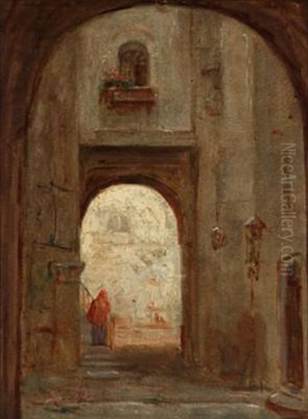 Street Scene From Morocco Oil Painting by August (Poul A.) Plum