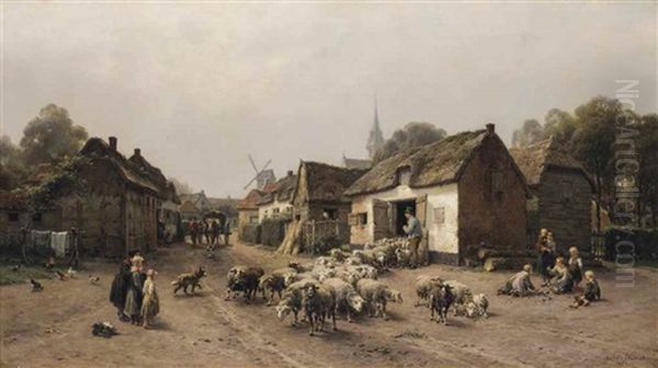 Village De Castel Oil Painting by Andre Plumot