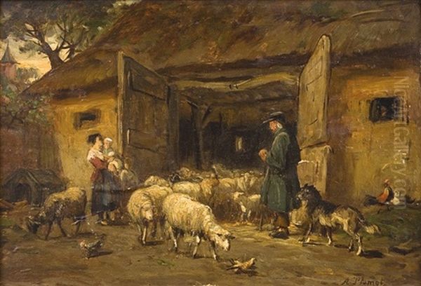 Depart Des Moutons Oil Painting by Andre Plumot