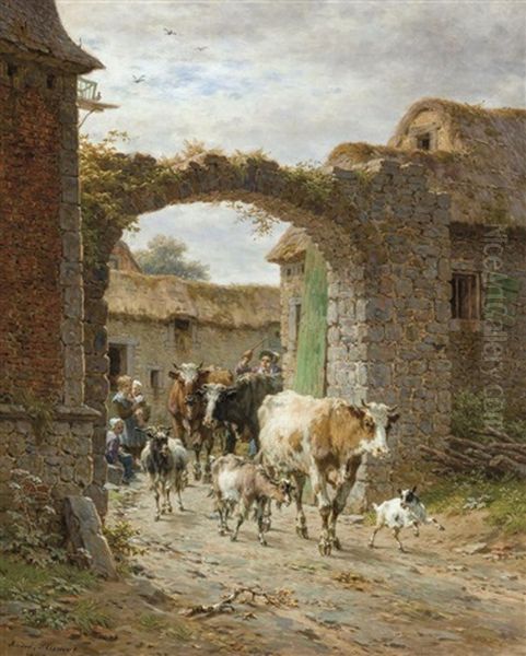 Quittant La Cour Oil Painting by Andre Plumot