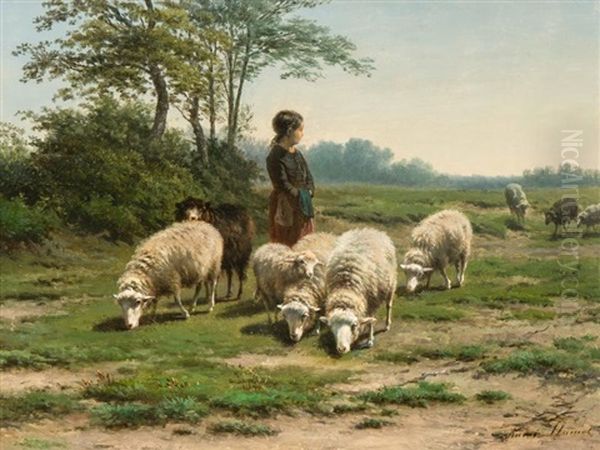 Bergere Et Moutons Oil Painting by Andre Plumot