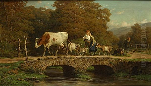 Gezelschap Op Een Brug (compagnie Sur Un Pont) Oil Painting by Andre Plumot