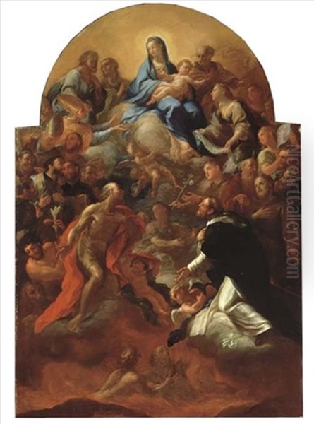 The Virgin And Child With Saints Januarius, Lucy, Jerome, Dominic And Other Saints Interceding For Souls In Purgatory Oil Painting by Giacomo del Po