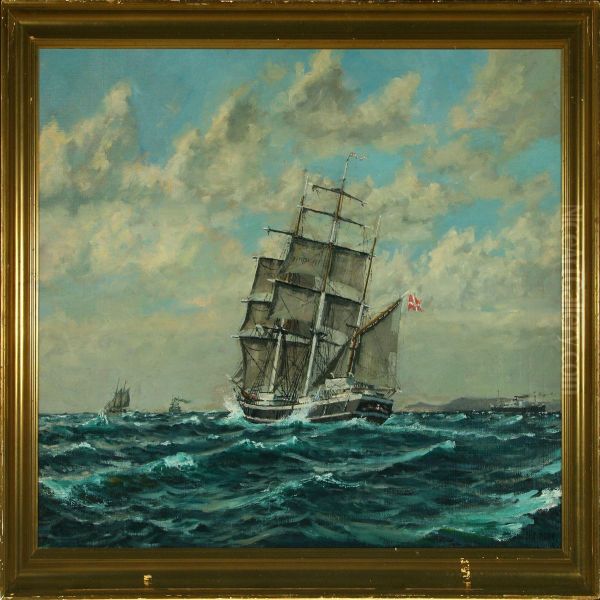 Sailing Ships At The Sea In Clear Weather Oil Painting by Christian Bogo