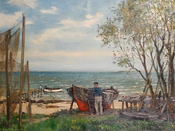 Unloading The Nets Oil Painting by Christian Bogo