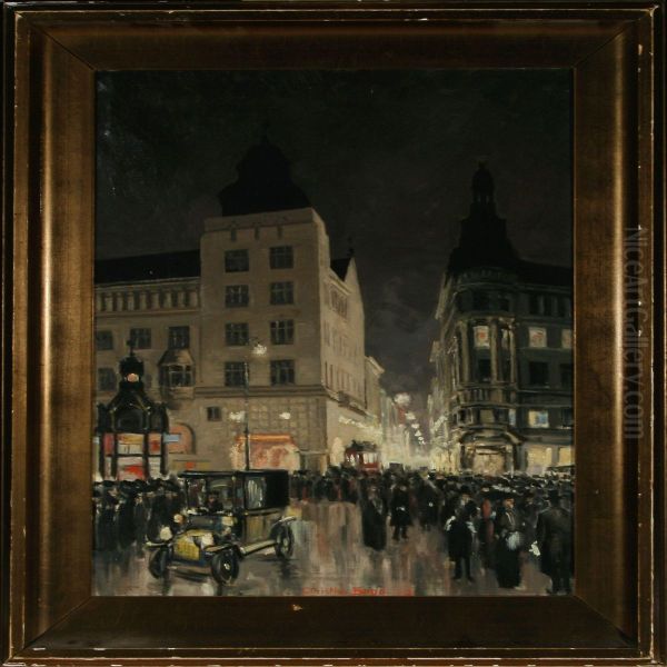 Evening Scenery, Nytorv Copenhagen Oil Painting by Christian Bogo