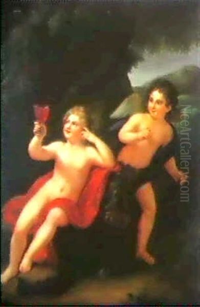 Bacchusknabe Und Amor Oil Painting by Traugott Lebrecht Pochmann