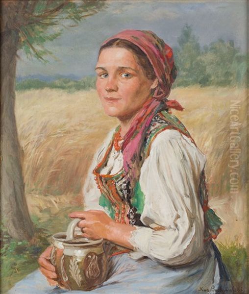 Hutsul Girl With Jug by Kazimierz Pochwalski