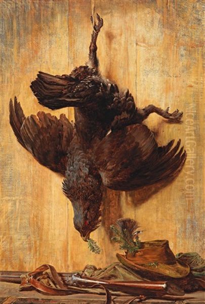 Hunting Still Life With Capercaillie Oil Painting by Kazimierz Pochwalski