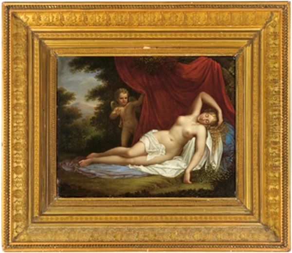 Venere Dormiente E Amore Oil Painting by Johann Giovanni Pock (Poch)