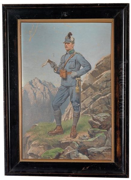 Imperial Infantry Lieutenant In The Mountains Oil Painting by Alexander Pock