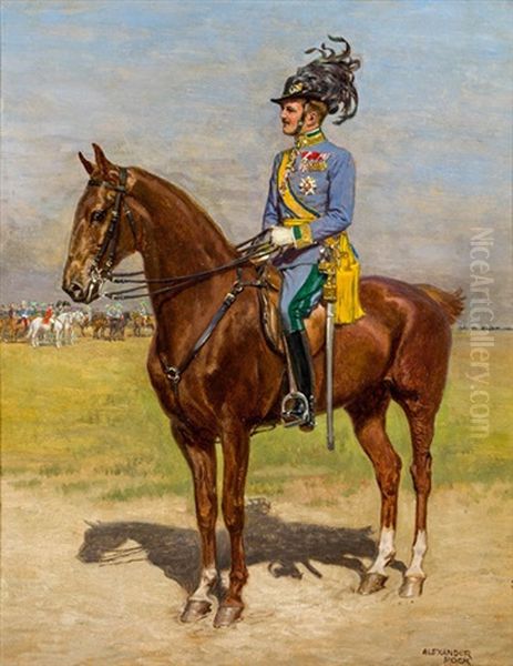 Reiterbild Eines Kaiserjager-majors En Parade (portrat Des Dr. Alfred Freiherr Von Fries-skene, K.k. Statthalter In Triest) Oil Painting by Alexander Pock