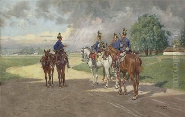 Berittene Der K. U. K. Armee Beobachten Ein Gewitter Oil Painting by Alexander Pock