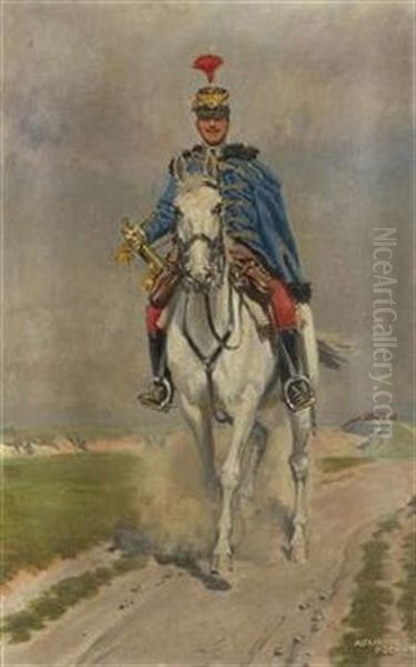 Husar Auf Weisem Pferde Oil Painting by Alexander Pock