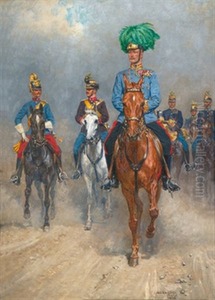 Generalmajor William Von Einem An Der Spitze Einer K. U. K. Infanteriebrigade Oil Painting by Alexander Pock