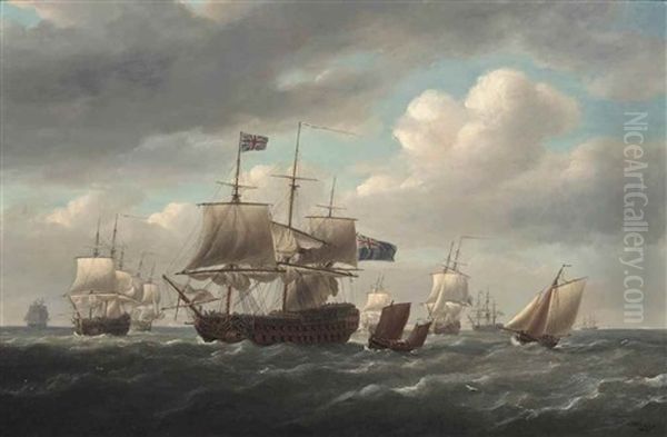 A Squadron Of The Blue Heading Down The Channel Off The Downs Oil Painting by Nicholas Pocock