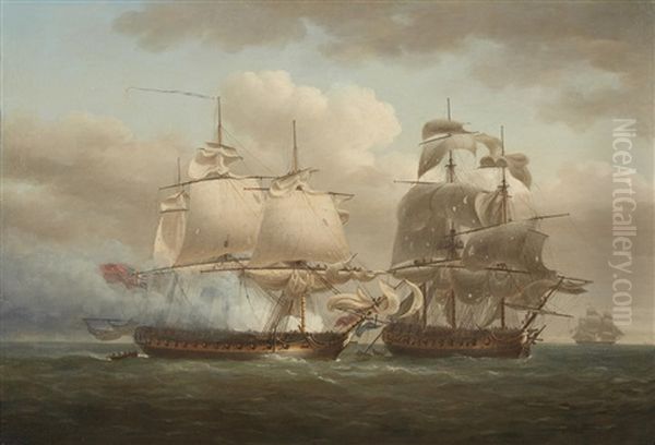 The Battle Between The British And French Frigates Oil Painting by Nicholas Pocock