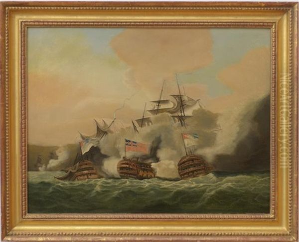 The H.m.s. Brunswick Capturing The Vengeur; And The Achille Under The Command Of Lord Howe (2 Works) by Nicholas Pocock