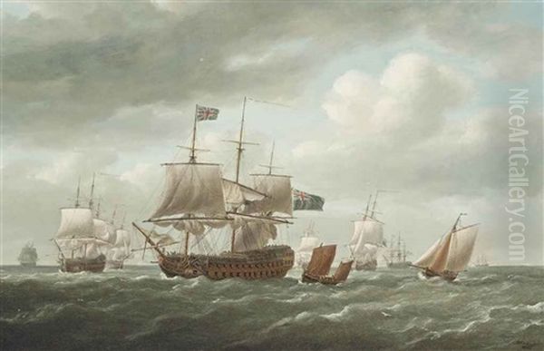 A Squadron Of The Blue Heading Down The Channel Off The Downs Oil Painting by Nicholas Pocock