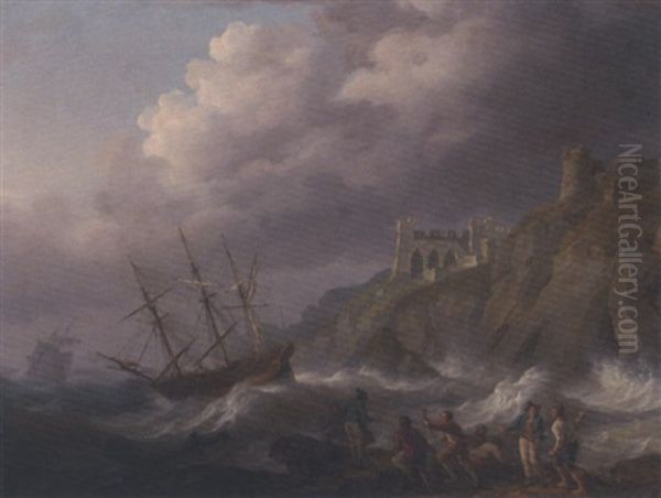 Rough Weather Off Caldy Abbey, Tenby Oil Painting by Nicholas Pocock