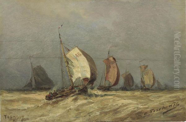 Sailboats On A Stormy Sea Oil Painting by Aleksei Petrovich Bogolyubov