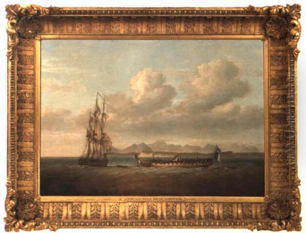 The Capture Of The French Frigate 'piedmontaise' Oil Painting by Nicholas Pocock