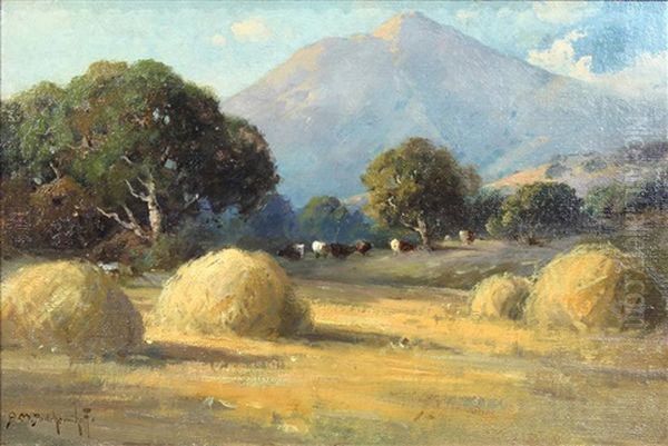 View Of Mount Tamalapais With Cattle Grazing Oil Painting by Alexis Matthew Podchernikoff