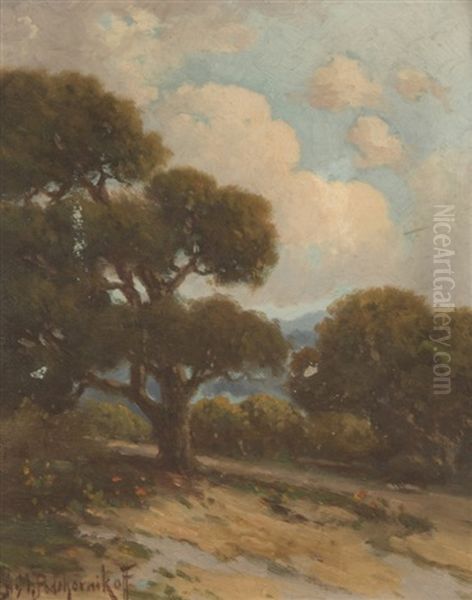 Oak Tree In A California Landscape Oil Painting by Alexis Matthew Podchernikoff