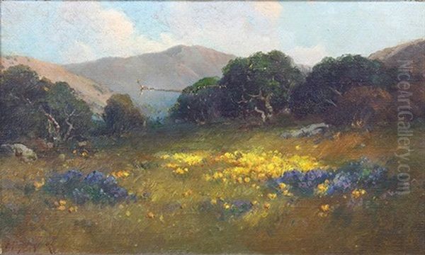 Wildflowers With Mountain Vista Oil Painting by Alexis Matthew Podchernikoff