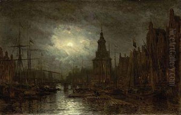 Amsterdam At Night Oil Painting by Aleksei Petrovich Bogolyubov