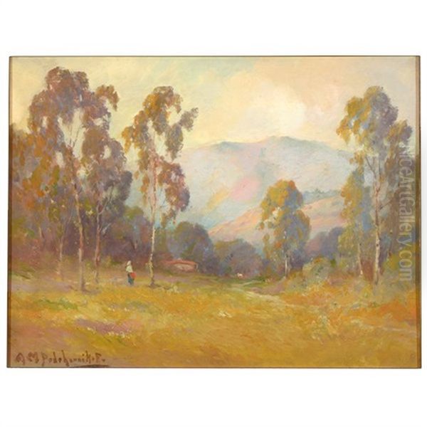 Eucalyptus Trees In Field Oil Painting by Alexis Matthew Podchernikoff