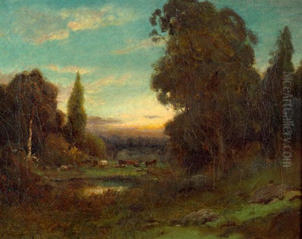 Abendstimmung Uber Einem Waldweiher Oil Painting by Alexis Matthew Podchernikoff