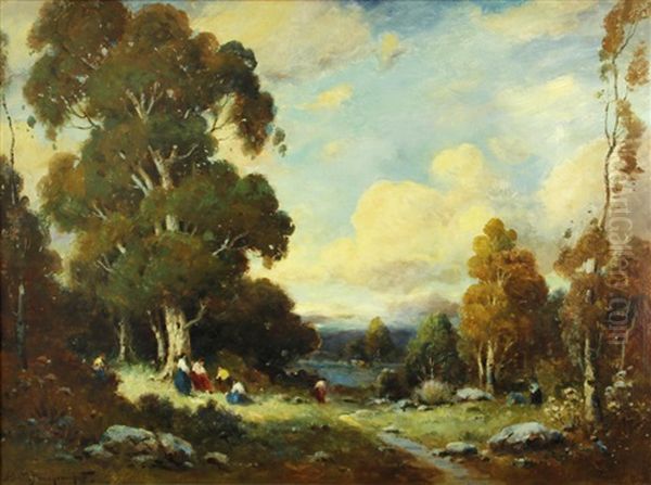 Women On The Wooded Shore Oil Painting by Alexis Matthew Podchernikoff