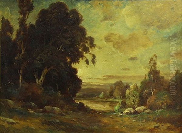 Trees By A Pond Oil Painting by Alexis Matthew Podchernikoff