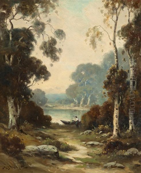 Figure Near A Lake Oil Painting by Alexis Matthew Podchernikoff