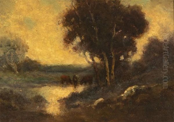 Landscape With Cows Oil Painting by Alexis Matthew Podchernikoff