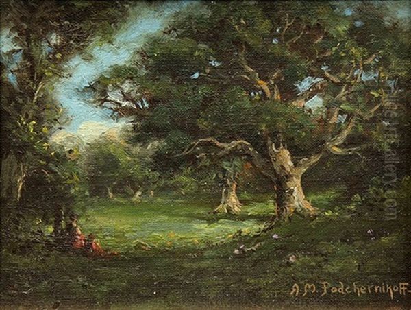 Clearing Through The Oaks Oil Painting by Alexis Matthew Podchernikoff