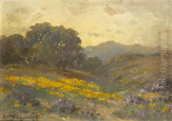 Wildflowers On Rolling Hills Oil Painting by Alexis Matthew Podchernikoff