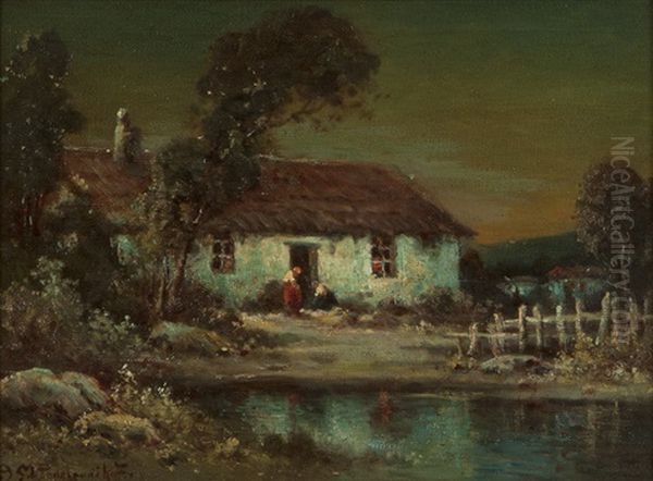 Old Spanish Adobi [sic], Santa Barbara Cal Oil Painting by Alexis Matthew Podchernikoff