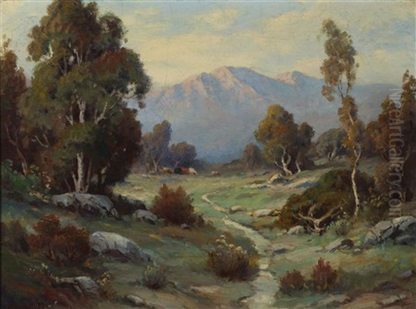 Stream Through A Mountain Landscape Oil Painting by Alexis Matthew Podchernikoff