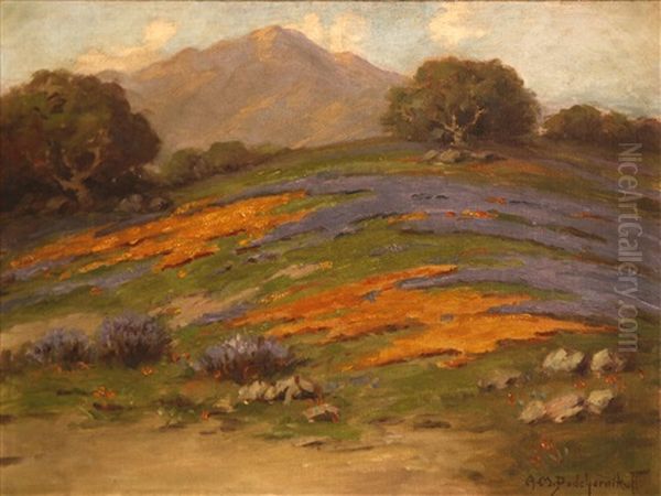 Wildflowers On A Hill With Mount Tamalpais Beyond Oil Painting by Alexis Matthew Podchernikoff