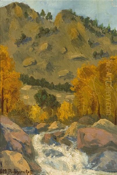 River Running Through A Mountain Landscape Oil Painting by Alexis Matthew Podchernikoff