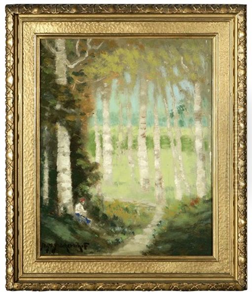 Figure In A Wooded Landscape Oil Painting by Alexis Matthew Podchernikoff