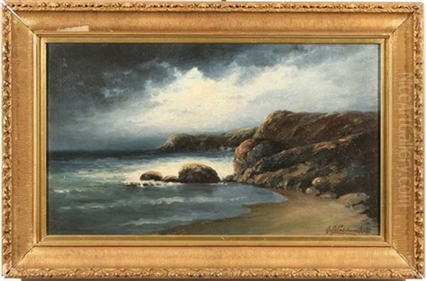 California Seascape By Moonlight Oil Painting by Alexis Matthew Podchernikoff