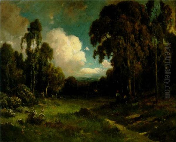 Figures On A Path At A Forest Clearing Oil Painting by Alexis Matthew Podchernikoff