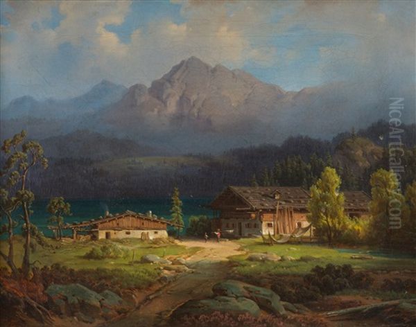 Der Eibsee Bei Garmisch - Partenkirchen Oil Painting by August Podesta