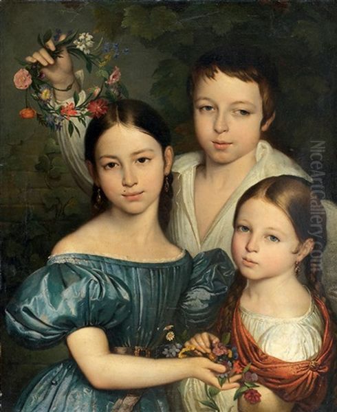 Portraits De Trois Enfants Oil Painting by Francesco Podesti